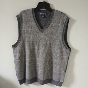 Brooks Brothers Extra‎ Fine Italian Merino Wool Sweater Vest Gray Plaid Men's XL